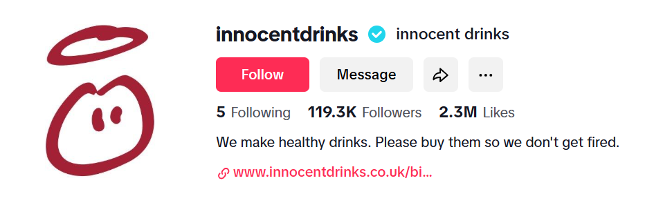 Innocent Drinks' Tiktok bio